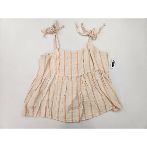 Old Navy Tops - Old Navy women M tank top tan Tie Straps Swing Peplum Swing Flowy Summer STriped